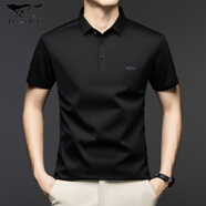 七匹狼夾克專(zhuān)家短袖T恤男桑蠶絲2025夏季寬松透氣純色吸汗中年爸爸裝翻領(lǐng)體恤 黑色 3XL