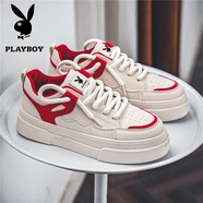 花花公子（PLAYBOY）鞋子男鞋夏季2025新款休閑板鞋男透氣百搭運動鞋戶外復古跑步鞋男 白紅CPL1260470 39