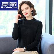 羅蒙（ROMON）高檔羊毛衫秋冬季新款加絨加厚半高領(lǐng)套頭毛衣女短款寬松內(nèi)搭長(zhǎng)袖 黑色【不加絨】010 S 建議【80-95】斤