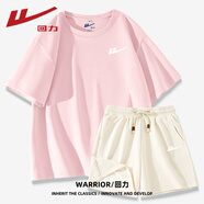回力（Warrior）純棉短袖t恤華夫格短褲兩件套女2025夏季多巴胺休閑寬松運(yùn)動(dòng)套裝
