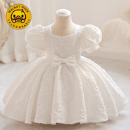 G.DUCKKIDS女童禮服宮廷風(fēng)小禮服幼童泡泡袖蝴蝶結(jié)連衣裙公主裙可愛演出服 白色 80 cm