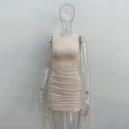 工廠(chǎng)直銷(xiāo)2025跨境歐洲站新款歐美修身包臀背心連衣裙秋冬女裝 杏色 M