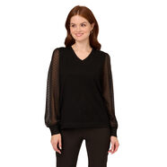 Adrianna Papell 女式夾點(diǎn)透視長(cháng)袖毛衣 氣質(zhì)優(yōu)雅通勤 透氣舒適面料 黑色//白色 Large