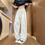 主意范（ZHUYIFAN）大碼褲子男秋冬加絨寬松休閑褲束腳闊腿印花運動(dòng)褲子衛褲抽繩潮 K5036白色冰絲扎染 M 90-110斤