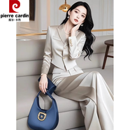 皮爾卡丹西服女裝春秋2025新款職業(yè)通勤時(shí)尚兩件套裝歐貨醋酸時(shí)髦洋氣西裝 香檳色【套裝】 M 建議80-100斤