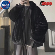 NASALIKE雙面穿棉衣男秋冬季韓版潮流寬松仿羊羔絨棉服潮牌棉襖毛絨外套 高質(zhì)量MY10黑色 M