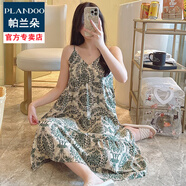 帕蘭朵棉綢睡裙吊帶女夏季薄款人造棉綢睡衣家居服韓版甜美少女綿綢長裙 M1702裙-復(fù)古花紋 均碼 (90-145斤)