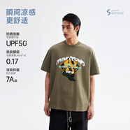 CHINISM【涼感抑菌】CH赤塵美式人魚(yú)印花短袖T恤男夏季新款休閑半袖上衣 軍綠色 M