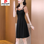皮爾卡丹（pierre cardin）2025夏季新款短袖背帶款洋氣胖妹妹公主袖韓版遮肉修身顯瘦連衣裙 咖啡色 2XL 121-130斤