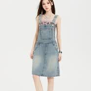 勁維迪復古背帶牛仔裙女夏季2025新款寬松顯瘦減齡直筒牛仔半身裙子 淺藍色背帶裙 S （80-95斤）