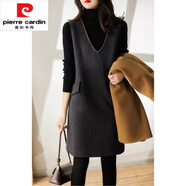 皮爾卡丹（pierre cardin）官方高檔連衣裙女2024春秋新款感黑色V領(lǐng)背心毛呢秋小個(gè)子外穿無(wú) 黑色 XL 品牌旗艦