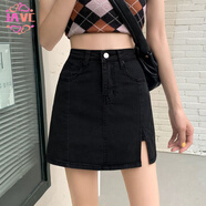 JAVC開叉牛仔短裙女夏季薄款高腰顯瘦2025新款小個子a字包臀半身裙ins 黑色 XL 建議115-125斤