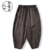 好布衣（HAOBUYI）新中式男裝高端純亞麻褲男夏季薄款彎刀垮褲國風(fēng)寬松休閑麻料長(cháng)褲 棕色 2XL