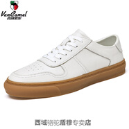 西域駱駝頭層牛皮男鞋真皮軟底小白鞋男士英倫風(fēng)休閑鞋復古德訓板鞋牛筋底 白粽-駱駝官方品牌旗艦 39 皮鞋碼