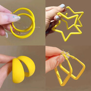 芯奢多巴胺糖果黃色耳環(huán)女輕奢甜美高級感耳釘2024新款度假風(fēng)耳圈耳飾 主圖款：【優(yōu)惠推薦4件套】