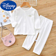迪士尼（DISNEY）嬰兒衣服夏季純·棉薄款寶寶空調(diào)服長·袖男女兒童套裝分體睡衣倆 新豎條白色 73 cm