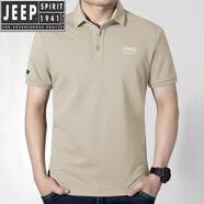 JEEP SPIRIT刺繡短袖T恤夏季休閑商務(wù)男寬松大碼男裝翻領(lǐng)POLO 淺卡其 L (115-125斤)