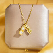 歐美新款可打開(kāi)仿珍珠花生吊墜微鑲滿(mǎn)鉆項鏈女韓版輕奢設計鎖骨鏈 金色-珍珠花生