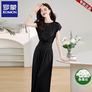 羅蒙（ROMON）歐洲站真絲套裝女夏季2026新款韓版時(shí)尚氣質(zhì)無(wú)袖高腰闊腿褲兩件套 黑色 M