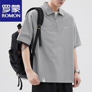 羅蒙（ROMON）冰絲短袖T恤男夏季新款寬松襯衫領(lǐng)短袖休閑半袖薄款速干舒適體恤 淺灰色 M