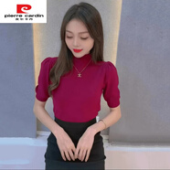 皮爾卡丹（pierre cardin）黑色半高領(lǐng)針織衫時(shí)尚洋氣外穿短袖上衣女春秋2025新款泡泡袖毛衣 紫紅色-泡泡中袖針織衫 M 建議85-100斤