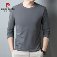 皮爾卡丹（pierre cardin）春季薄款長袖T恤男翻領絲光棉爸爸裝中年條紋體恤男透氣上衣男 FD-LD/C515深灰【直營】 M 165/建議120斤以下