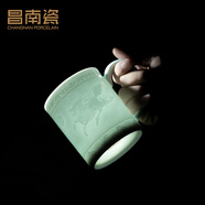昌南景德鎮(zhèn)陶瓷影青辦公杯商務會議家用創(chuàng)意半刀泥雕刻喝茶杯