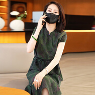迪芬.璐嘉杭州真絲香云紗2025夏季中年桑蠶絲高端氣質(zhì)復古絲綢連衣裙女?huà)寢?綠色 3XL 推薦135-150斤左右