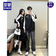 羅蒙（ROMON）情侶裝秋裝連帽男衛(wèi)衣一裙一衣高級感韓版拼色長款連衣裙2025新款 衛(wèi)衣 L