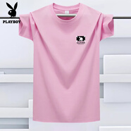 花花公子（PLAYBOY）短袖T恤男2025夏季新款棉質(zhì)圓領(lǐng)半袖寬松印花百搭簡(jiǎn)約潮體恤衫 粉色 4XL 】 【建議180-190斤