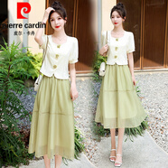 皮爾卡丹（pierre cardin）法式小香風(fēng)方領(lǐng)連衣裙女夏季2025年新款減齡半身裙套裝裝 綠色【小個(gè)子顯高/純欲/今年流行 S 【夏裝又a又颯/俏皮活潑收腰/
