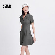 森馬（Semir）連衣裙女商場(chǎng)同款收腰襯衫裙復古2024夏季美拉德純色短裙 灰色調00422 S
