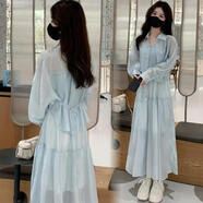 納琳雅Nalinya2025慵懶風(fēng)連衣裙女夏季新款防曬襯衫兩件套裝吊帶長(cháng)裙 藍色套裝 【收藏店鋪優(yōu)先發(fā)貨】 2XL 建議135-150斤