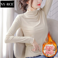 NY-RCE半高領(lǐng)打底衫女內搭春秋新款秋冬女裝長(cháng)袖t恤薄款上衣 1DD010R杏色（德絨加絨） M