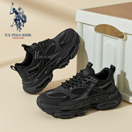 美國馬球協(xié)會（U.S.POLO ASSN.）厚底老爹鞋男2025新款男鞋夏季透氣運(yùn)動鞋男士網(wǎng)面增高休閑鞋子男 黑色 39 (245mm) 標(biāo)準(zhǔn)運(yùn)動鞋碼-