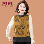 俞兆林（YUZHAOLIN）新中式國(guó)風(fēng)馬甲外套媽媽春秋新款中老年女士短款春裝盤扣坎肩上衣 黃色 XL (參考90-110斤)