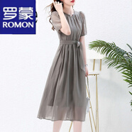 羅蒙（ROMON）連衣裙女2023夏季新款氣質(zhì)洋氣收腰修身顯瘦別致絕美高級(jí)感裙子女 灰色 L