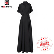 AEMAPE法式襯衫緞面連衣裙女2025年夏季新款感長裙氣質(zhì)修身顯瘦裙子 黑色 M 85-100斤
