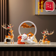 赟婭招財(cái)鹿解壓流沙畫(huà)沙漏擺件輕奢高檔電視柜辦公室裝飾喬遷新居禮物 橘色招財(cái)鹿+躺賺貓流沙畫(huà)