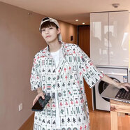 古溫倫麻將衣服男麻將圖案短袖T恤夏季兩件套裝個(gè)性設計感小眾趣味情侶 短袖上衣 單件 M 85-110斤