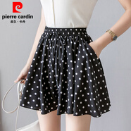 皮爾卡丹（pierre cardin）波點(diǎn)雪紡短褲女士夏季薄款2025新款小個(gè)子短褲裙夏天半身裙花褲子 黑色 M 【參考90-110斤】
