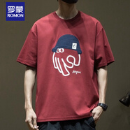 羅蒙（ROMON）潮牌短袖t恤男紅色2026夏季新款寬松大碼男士半袖體恤衫夏裝 紅色 手指貼布繡 M 100-120斤