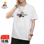稻草人刺繡夏季男士短袖t恤純棉寬松大碼時(shí)尚圓領(lǐng)繡花男裝體恤 白色/B款印花 4XL 建議175-195斤