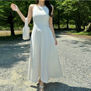 京濮飛韓國(guó)輕奢一字肩無(wú)袖長(zhǎng)款連衣裙感背心裙 白色 S