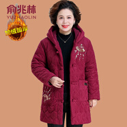 俞兆林（YUZHAOLIN）媽媽冬裝棉衣中長(zhǎng)款加絨加厚外套中老年女冬季唐裝棉服燈芯絨棉襖 2391-玫紅色 4XL (參考135-145斤)