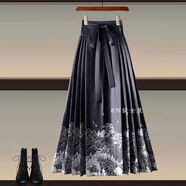 DWRW薄荷綠曼波風(fēng)新中式漢服上衣連衣裙女2025春夏新款國風(fēng)馬面裙套裝 837黑色馬面裙單件 XL 建議120-140斤