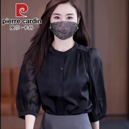 皮爾卡丹（pierre cardin）減齡時(shí)尚套裝女雪紡襯衫半袖上衣2025夏裝新款洋氣小衫百搭半身裙 2024黑色上衣 七分袖2025 S 【80-95斤】
