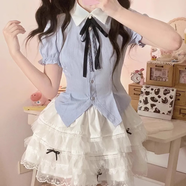 菲尼東爵夏季鹽系穿搭高級感御姐輕熟風(fēng)港味小個(gè)子辣妹上衣短裙兩件套裝女 022藍色上衣+白色裙 M