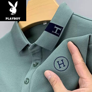 花花公子（PLAYBOY）夏季新款男士短袖t恤寬松大碼刺繡polo衫男翻領(lǐng)純色上衣體恤 綠色-【M01款】 僅剩3單 XL 52碼150斤內(nèi)