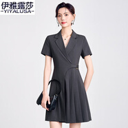 伊雅露莎高端職業(yè)西裝連衣裙短袖夏季新款短裙時(shí)尚通勤教師面試工作服5111 灰色連衣裙 XL 110-120斤